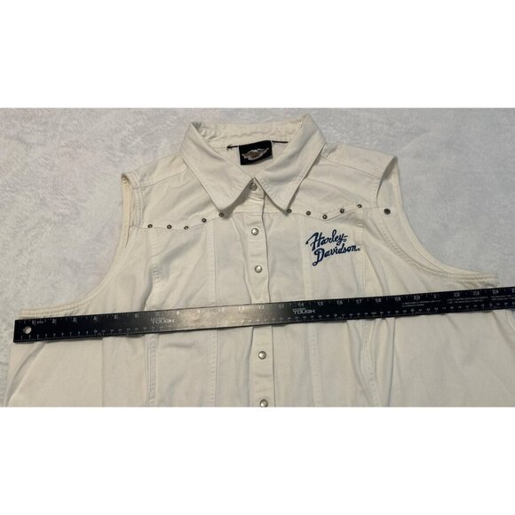 Harley-Davidson Sleeveless White Button-Up Shirt, Embroidered Front & Back, XL - Picture 5 of 11
